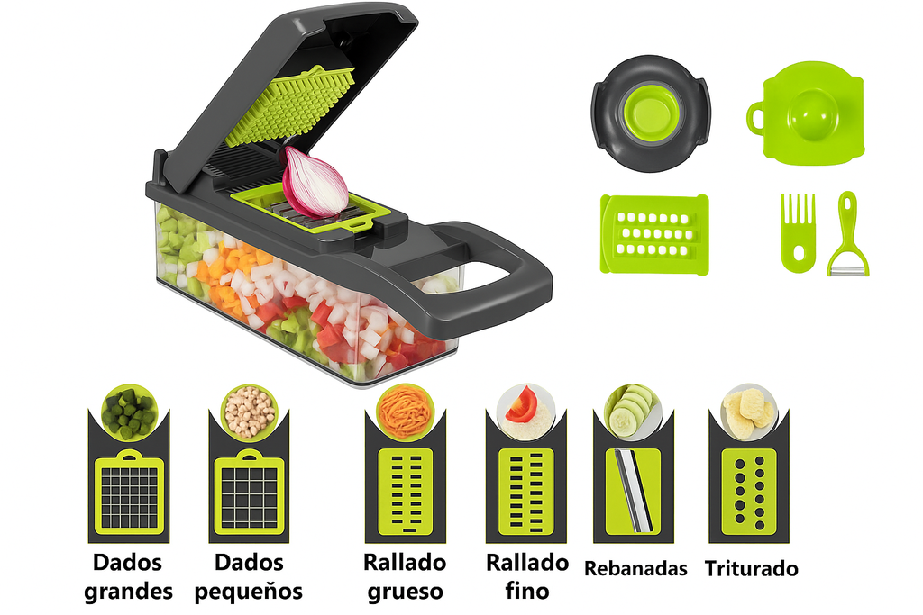 Picadora de Vegetales Multifuncional – Corta, Ralla y Trocea en Segundos